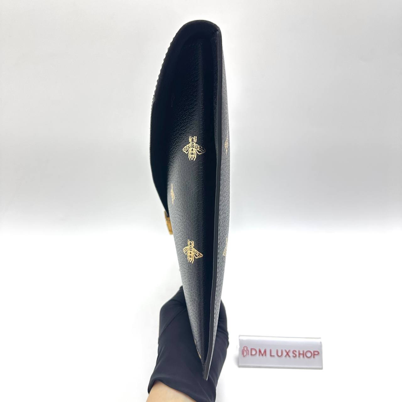 Gucci Black Bee Star Portfolio Clutch