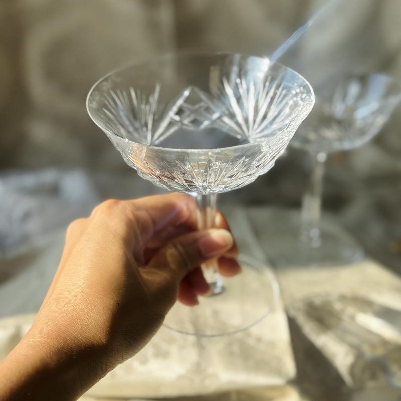 Pair of Vintage Hand-Cut Crystal Champagne Coupes with Pinwheel Pattern (MT2382)