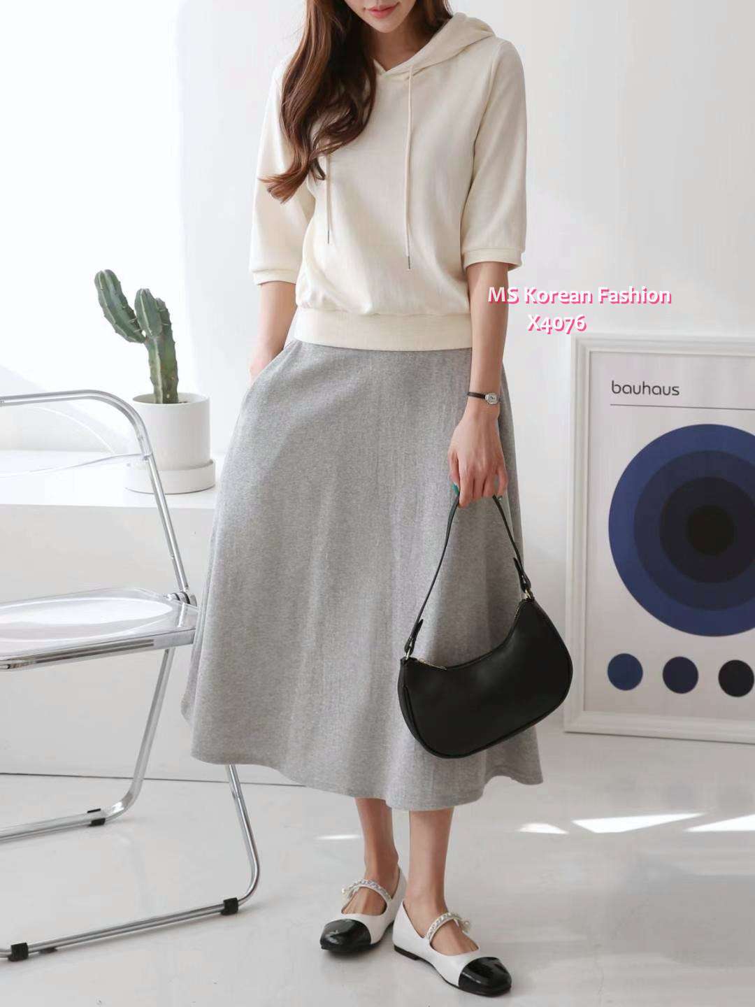 X4076 韓國🇰🇷假兩件拼色有帽連身裙