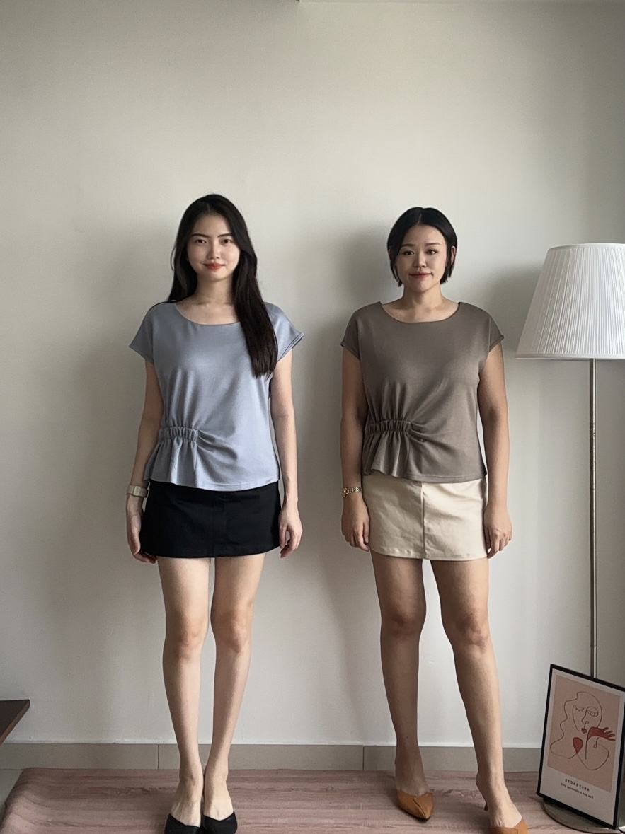 T4369 Round Neck Side Ruched Top - 5 Colors 