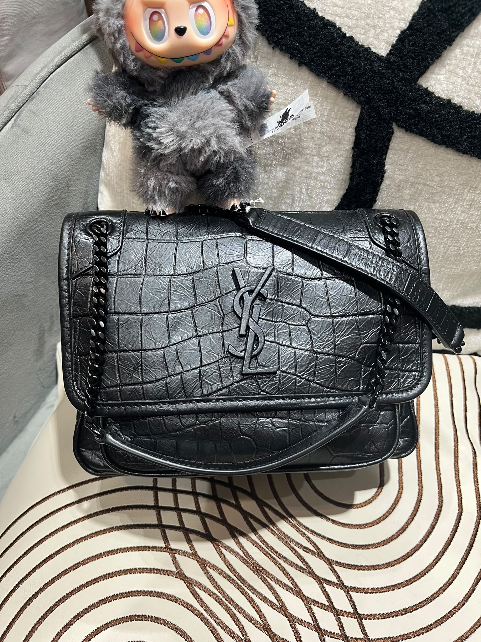 YSL Niki baby黑色鱷魚壓紋 Shoulder bag 100%Authentic, 98%New ✅Dust bag