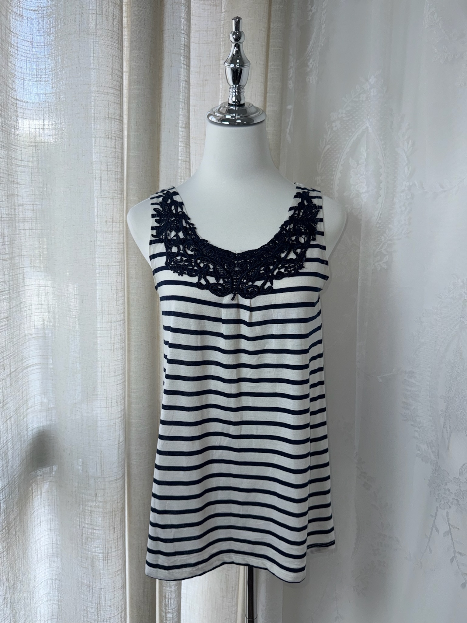 Axes Femme Crochet Lace Collar Striped Tank