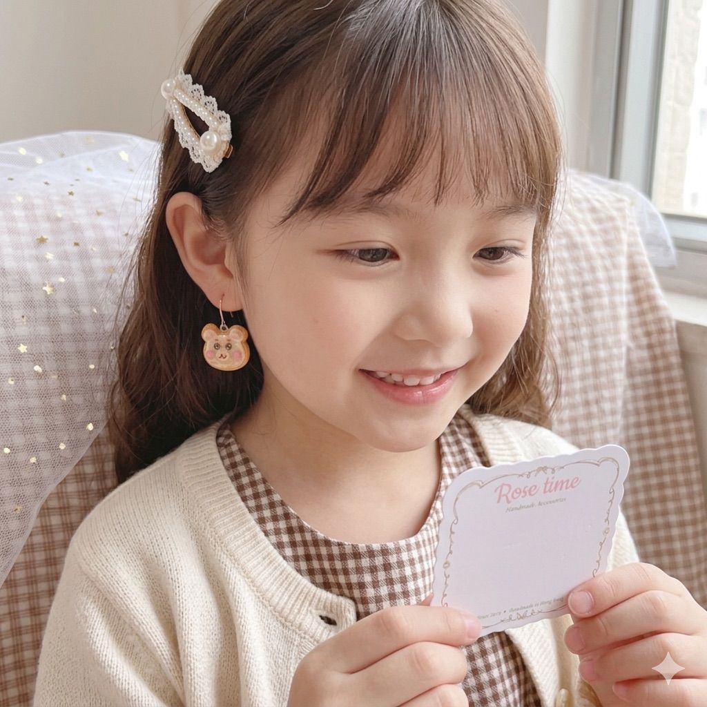 手繪熊熊麵包耳環