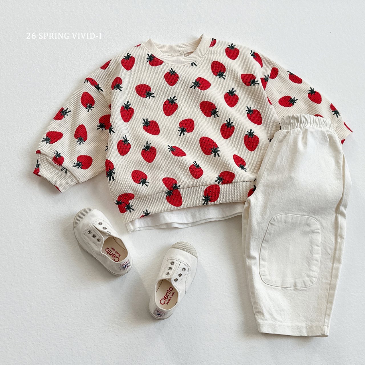 🌸預訂 韓國直送🌸🇰🇷VIVIDI兩色草莓碎花滿印長袖華夫格上下套裝