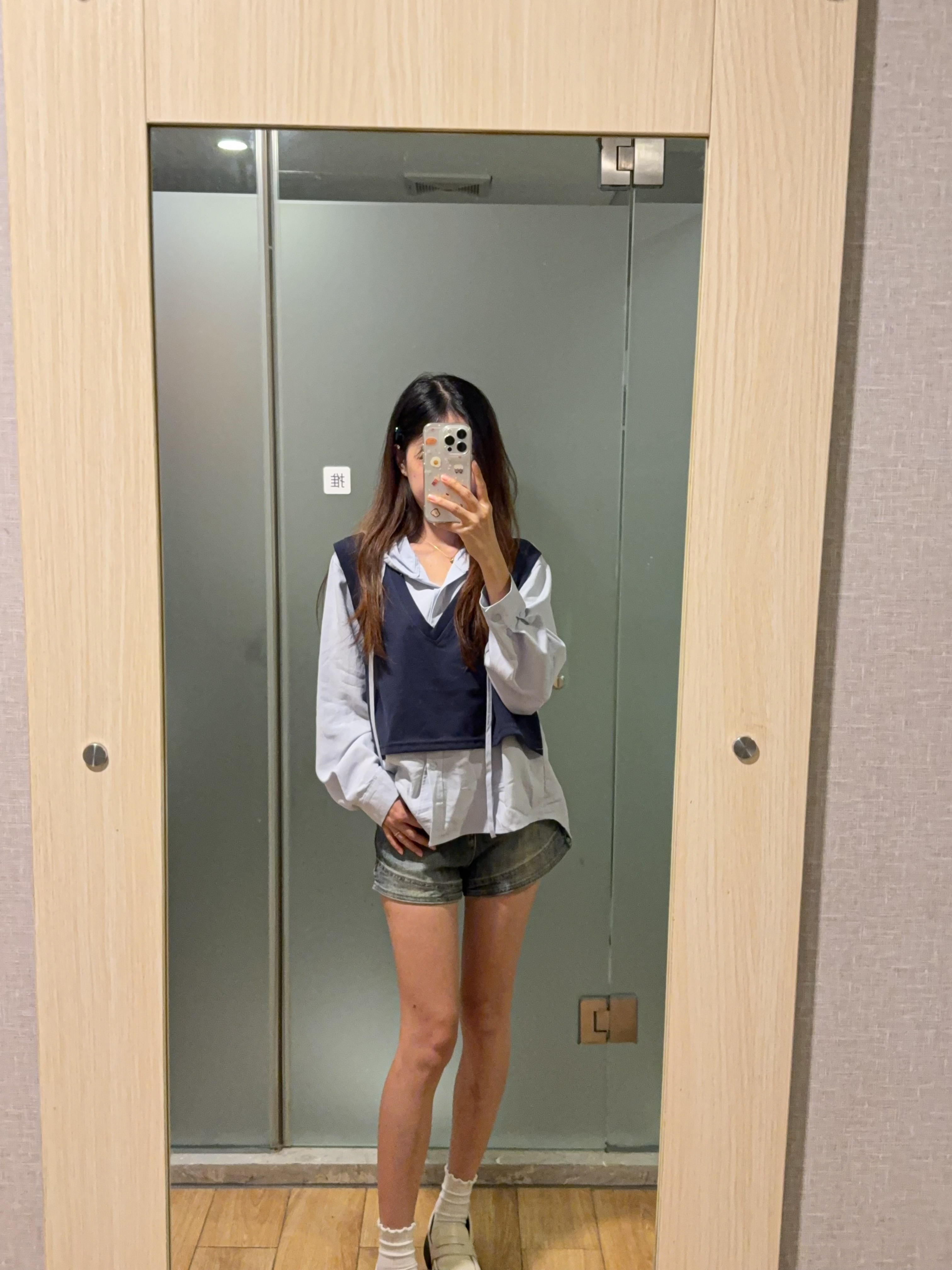 韩版假两件针织连帽长袖衬衫R3008