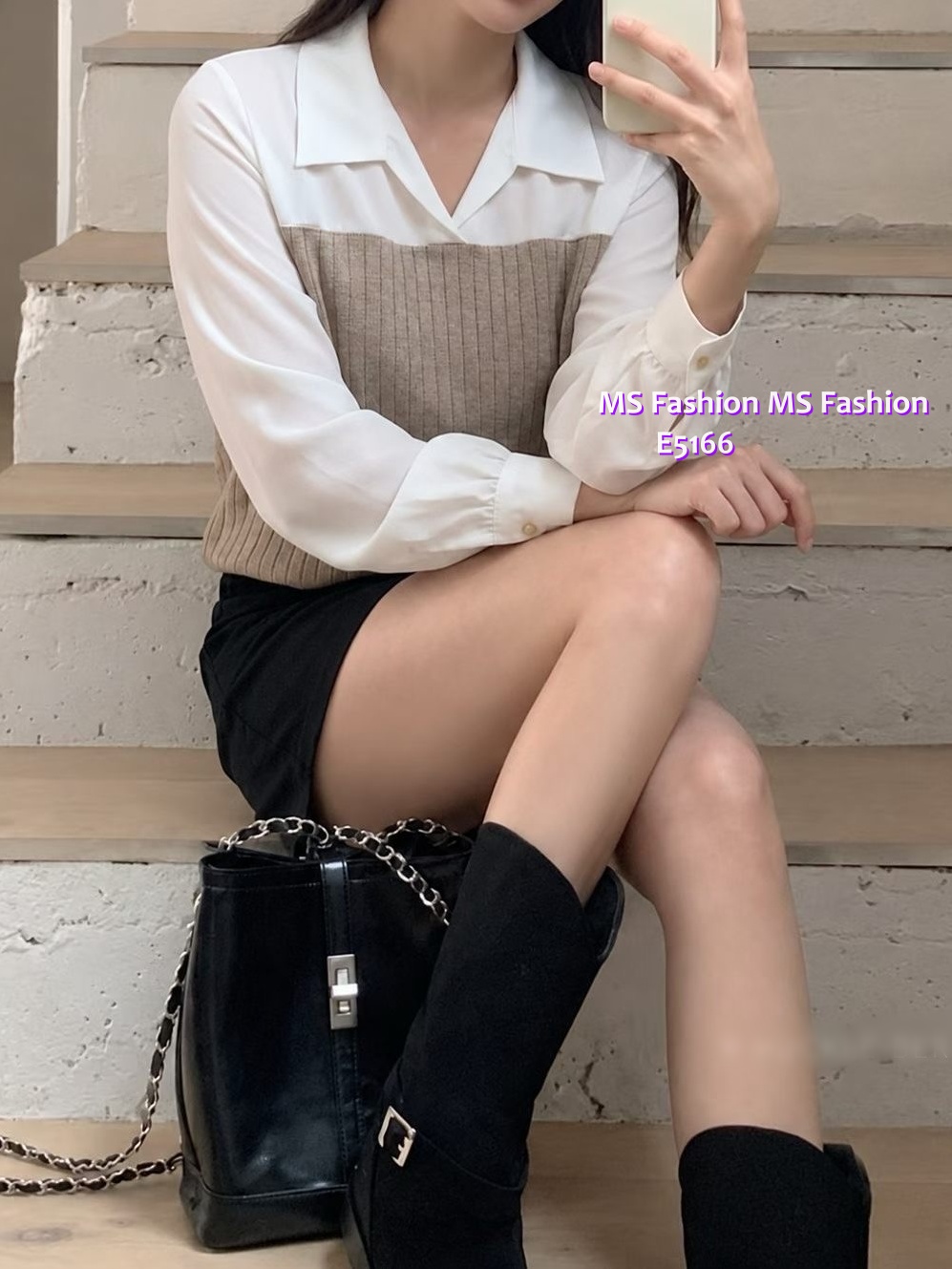 E5166 拼直紋pattern top
