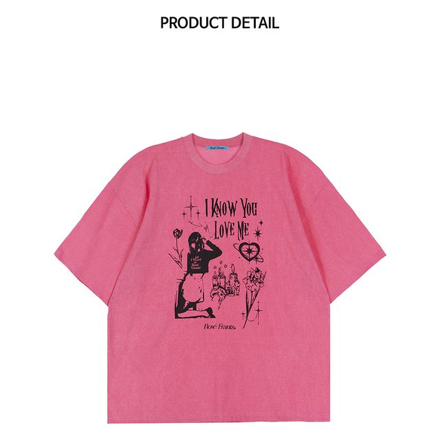 ◆Rose Frantz◆ Twinkle Pigment Overfit Tshirt Pink Rose Frantz Twinkle Pigment Overfit T-shirt [Pink] | KAZUE