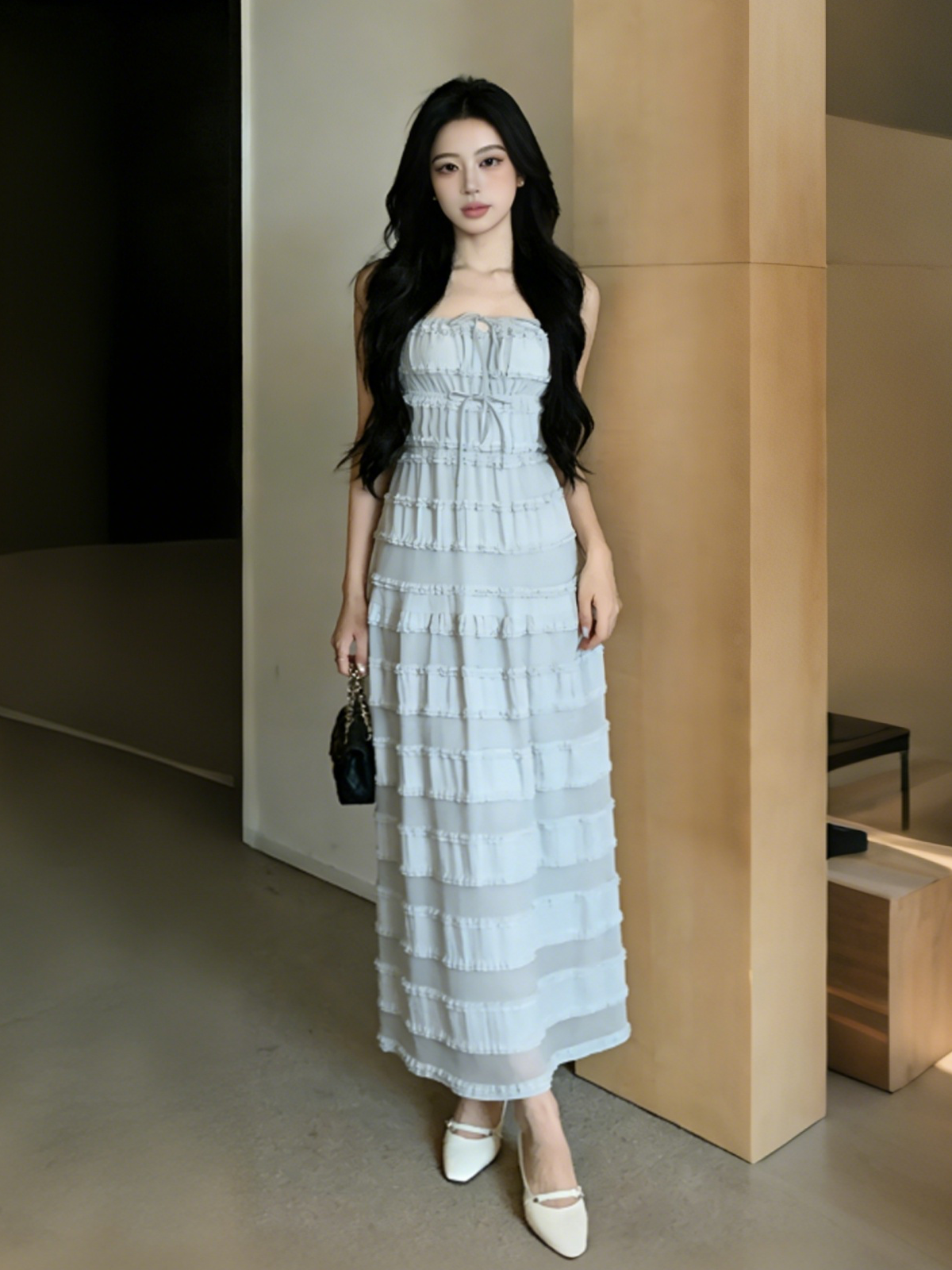 Bellea Bow Mesh Midi Dress M163
