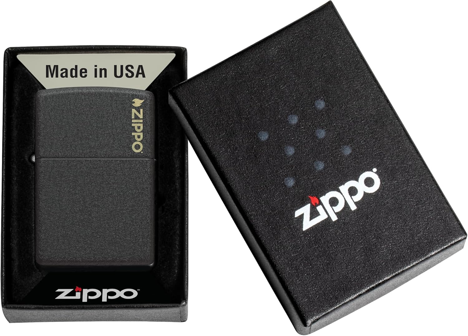 美國製造 | Zippo指定經銷商 Zippo 236ZL 經典標誌打火機 – 黑裂紋雷射刻 Zippo 徽章Classic Logo Lighter–Black Crackle Laser-Engraved Zippo Emblem