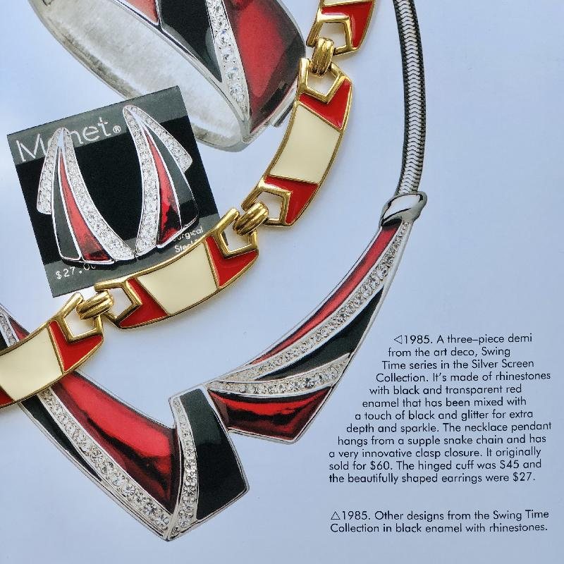 C.a. 1980s Monet Red X Ivory Geometric Enamel Jewelry New Old Stock- Necklace (MT1622)