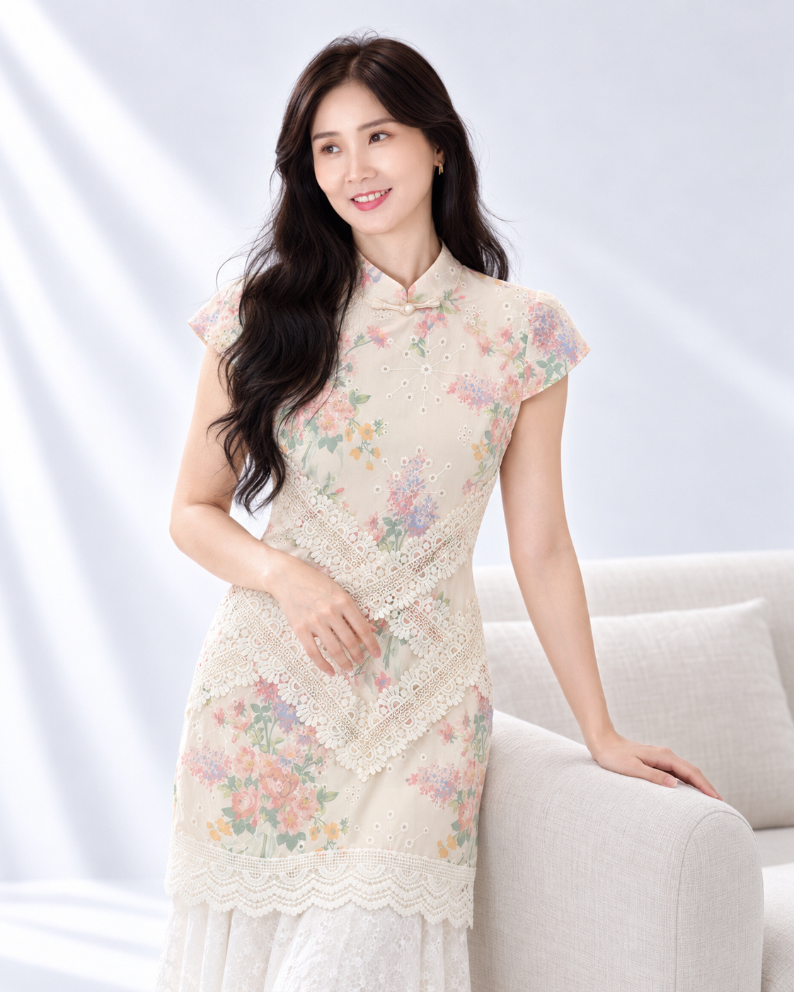 5152 Solara Flower Lace Cheongsam Dress