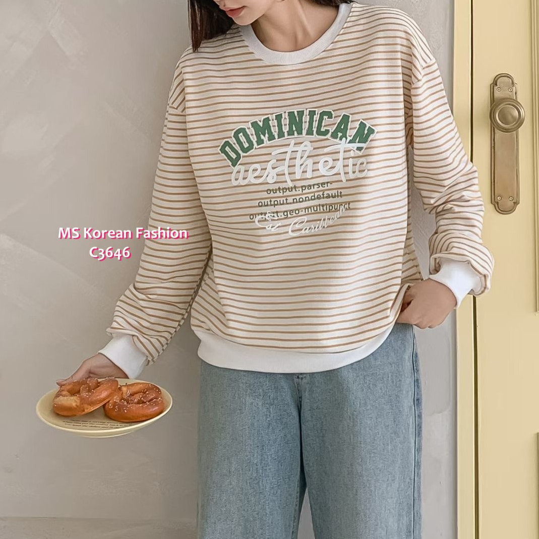 C3646 韓國🇰🇷靚色橫間字母print top