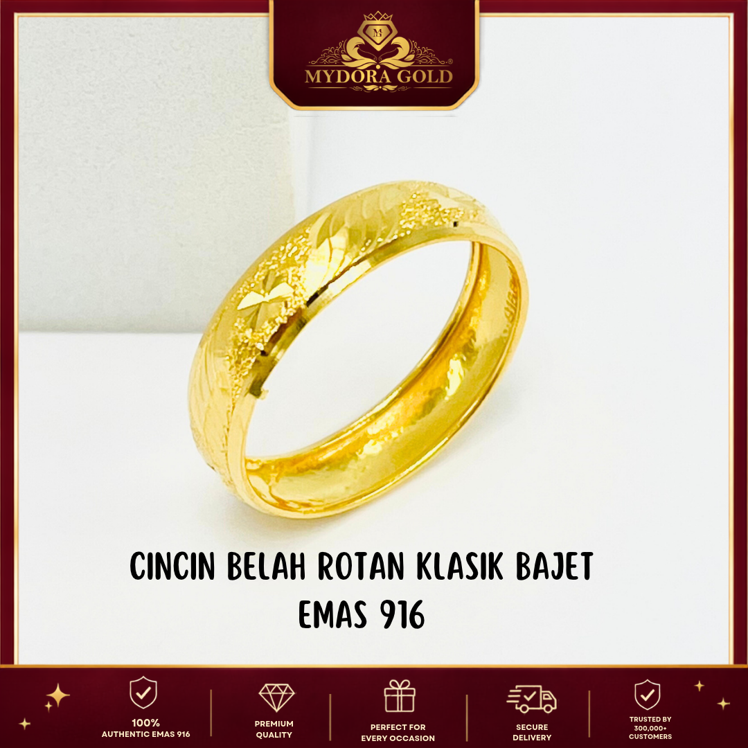 MYDORA Cincin Belah Rotan Klasik Bajet l Emas 916/22K