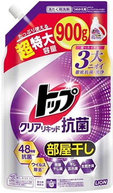 日本 LION Top Clear 抗菌洗衣液(適合室內晾乾用) 900g 補充庄
