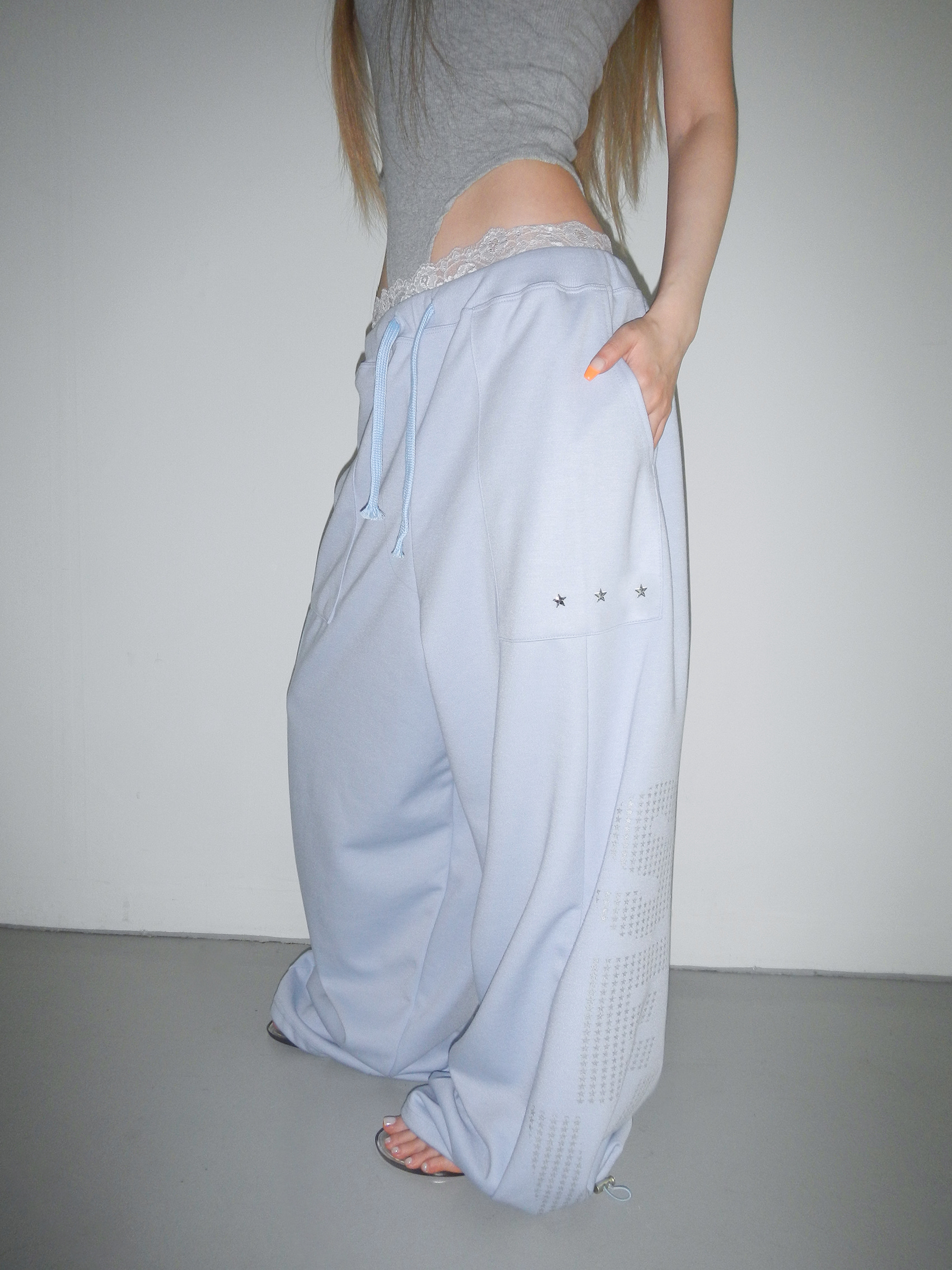 Rhinestone Wide-Leg Sweatpants