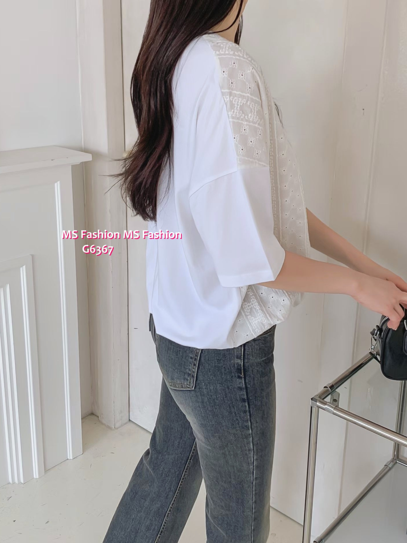G6367 韓國🇰🇷淨色通花拼布top