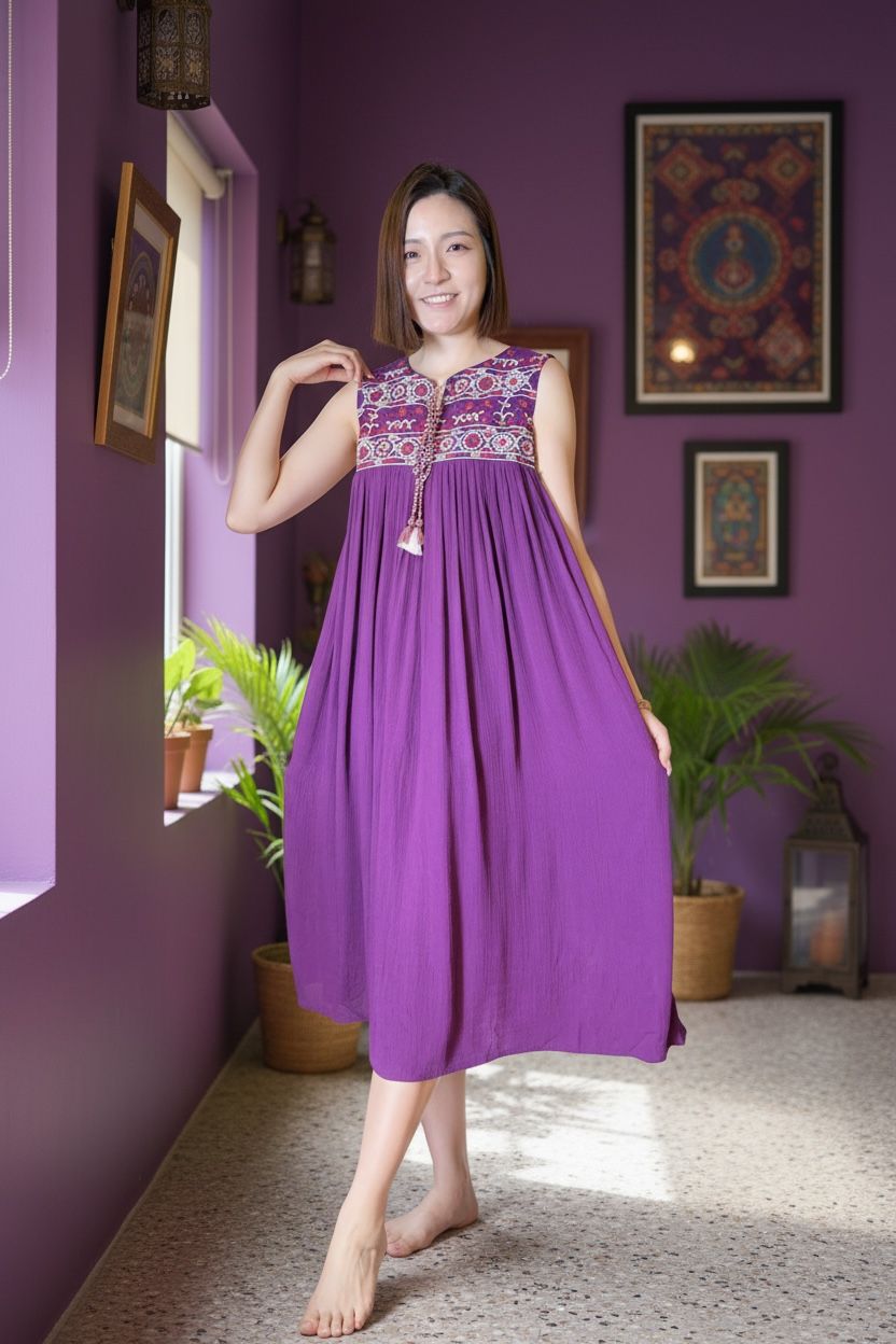 1664 Violet 3-Colors Emb Sleeveless OP 43"