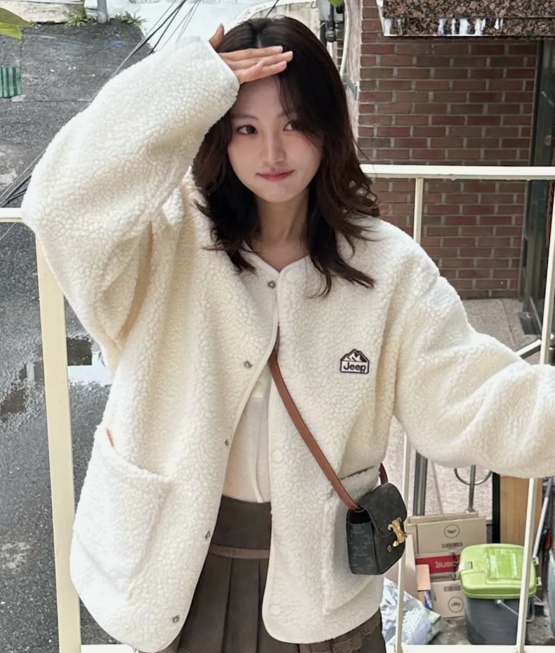 韓國 JEEP 復古山系 保暖 絨毛 開襟外套 6色選擇｜Retro Mountain Cozy Fleece Cardigan