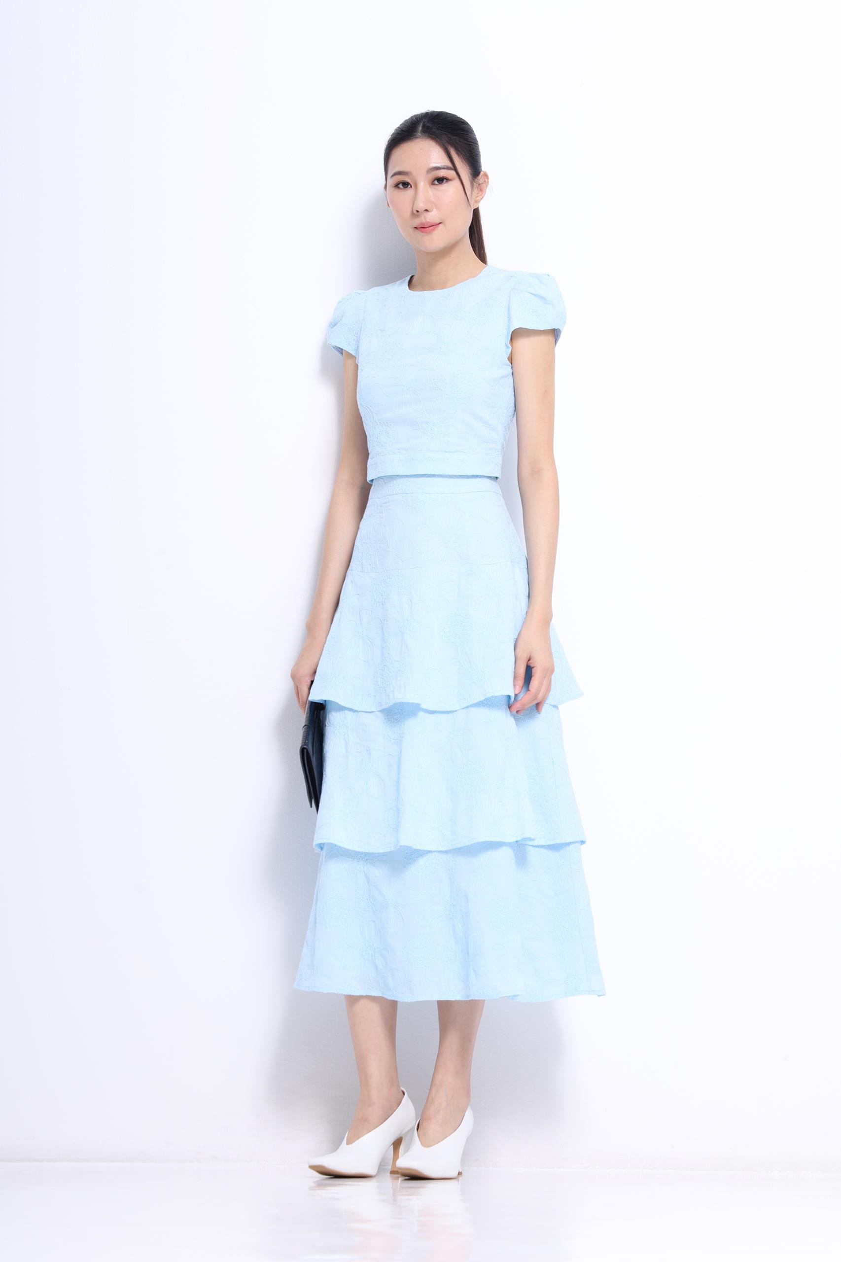 CS1428 Celestine Floral Tiered Midi Skirt
