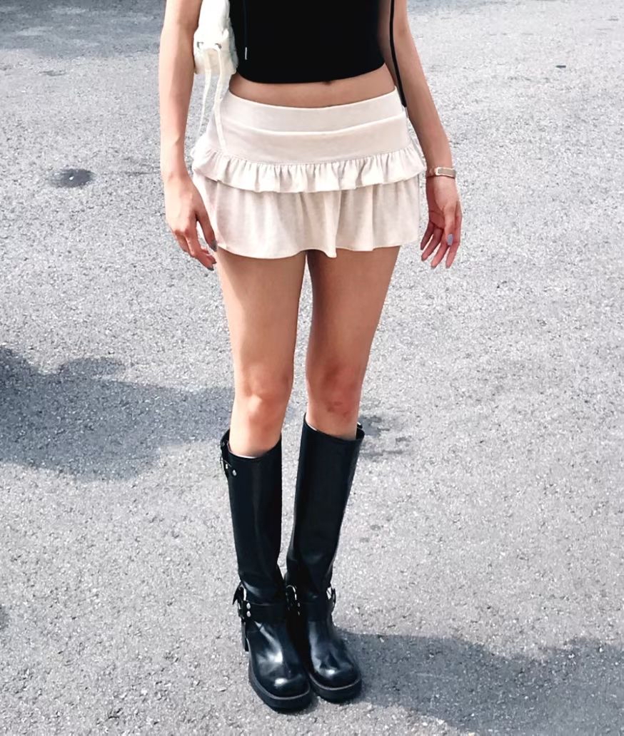 韓國兩層低腰短款蛋糕裙