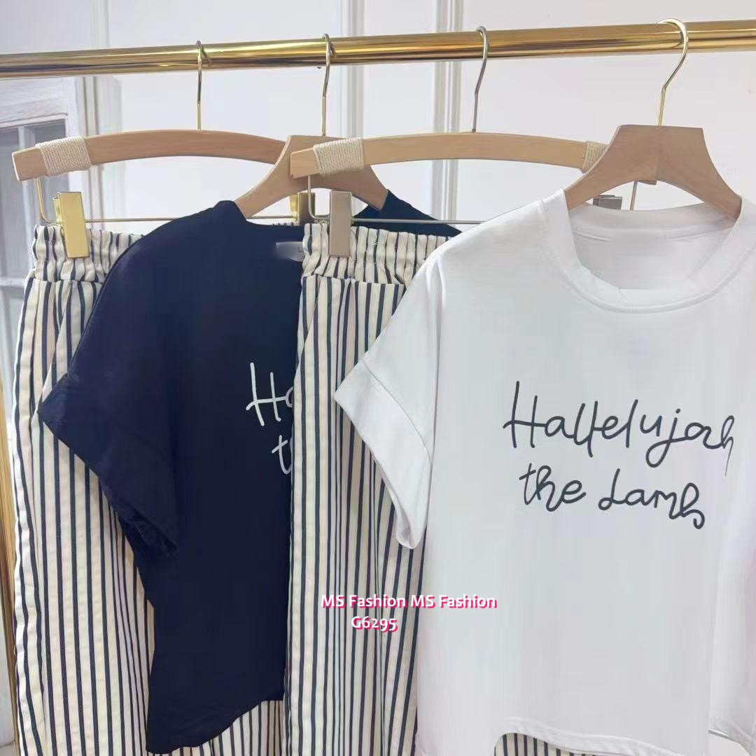 G6295 韓國🇰🇷字母Tee+條子褲Set