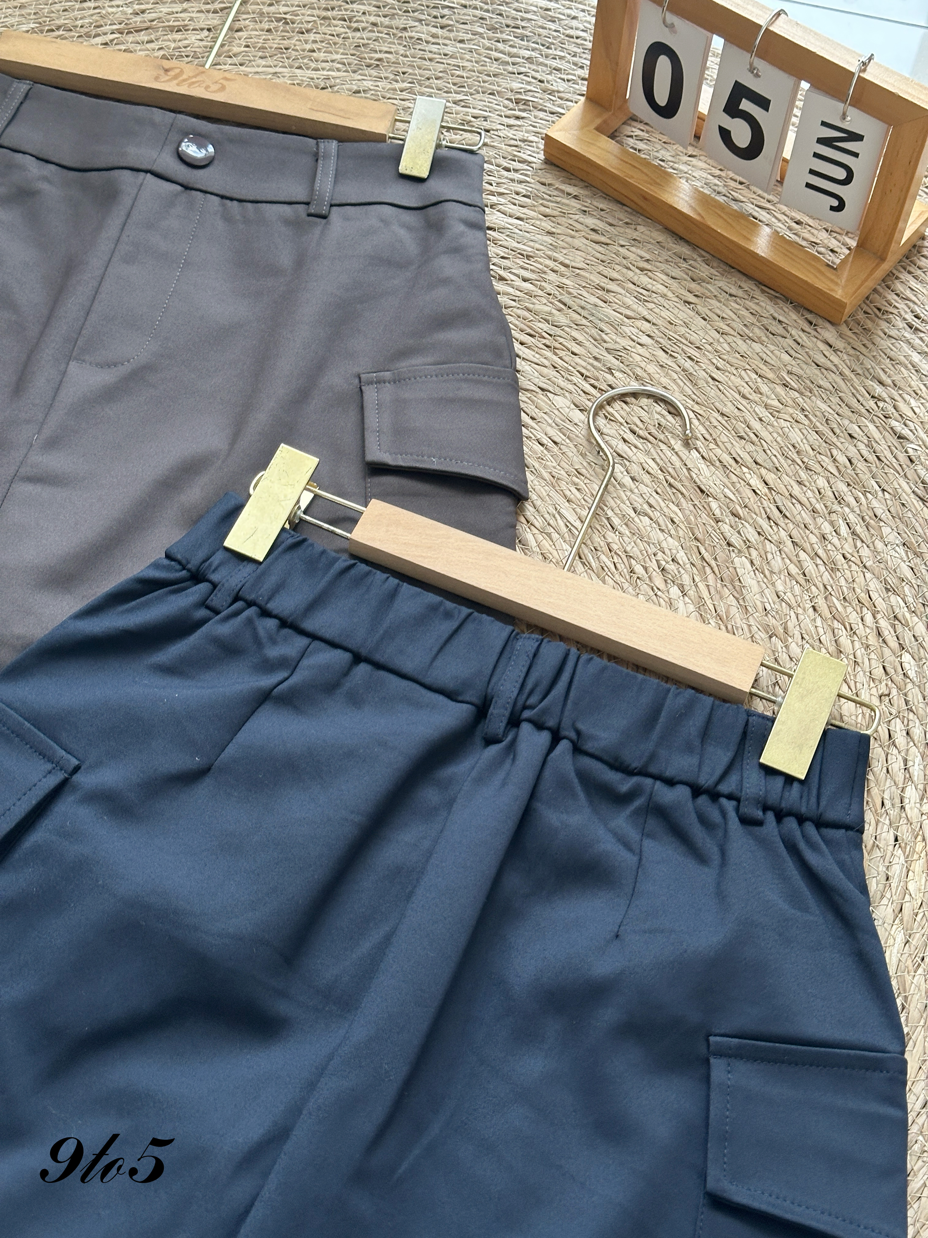 S1903 A Line Short Skirt - Blue & Grey