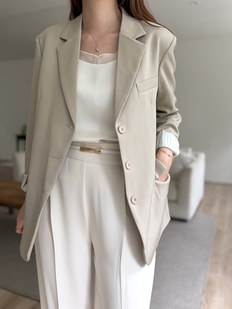 Margot Blazer with Striped Cuffs (Beige)