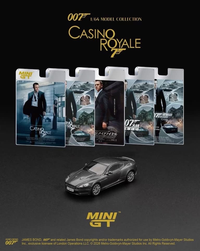 （預訂 Pre Order) Mini GT  ( MGT00917-007E ) Aston Martin DBS "Casino Royale" / English Blister Packaging Cab “Skyfall” / English Blister Packaging