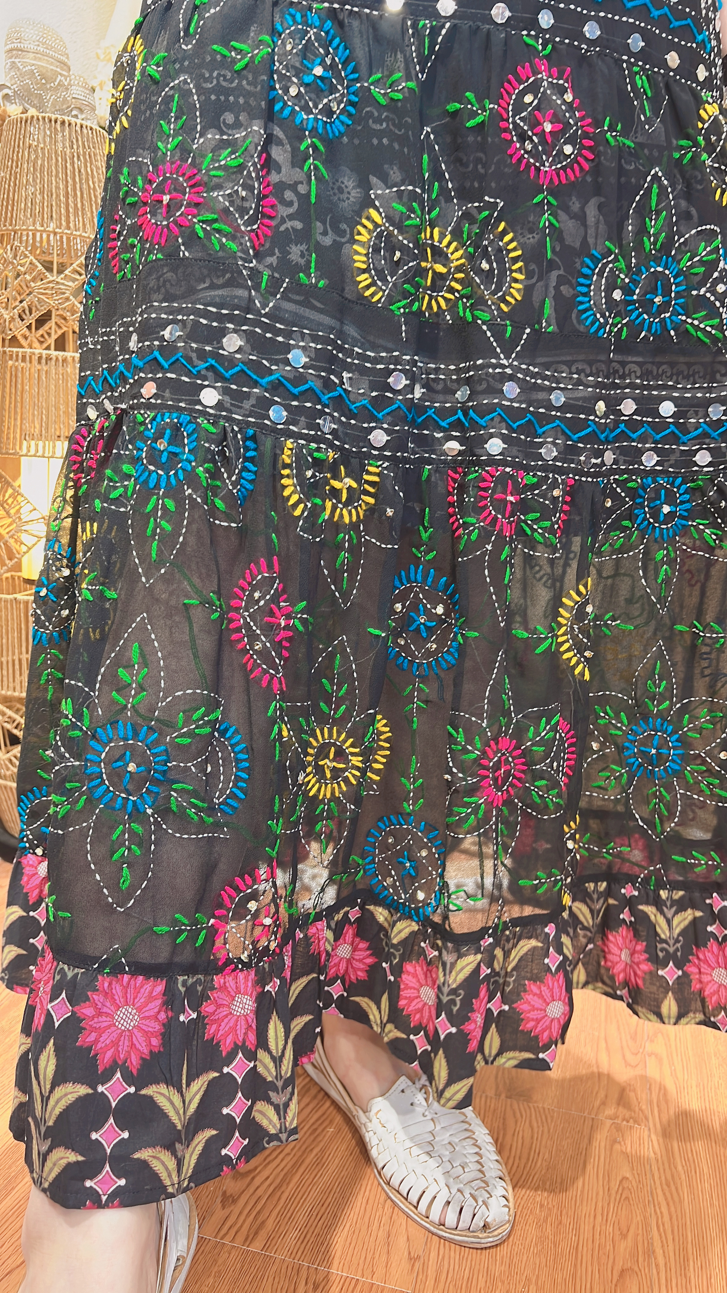 2070 Mitra Black Emb. See-thru 6-Layer Skirt