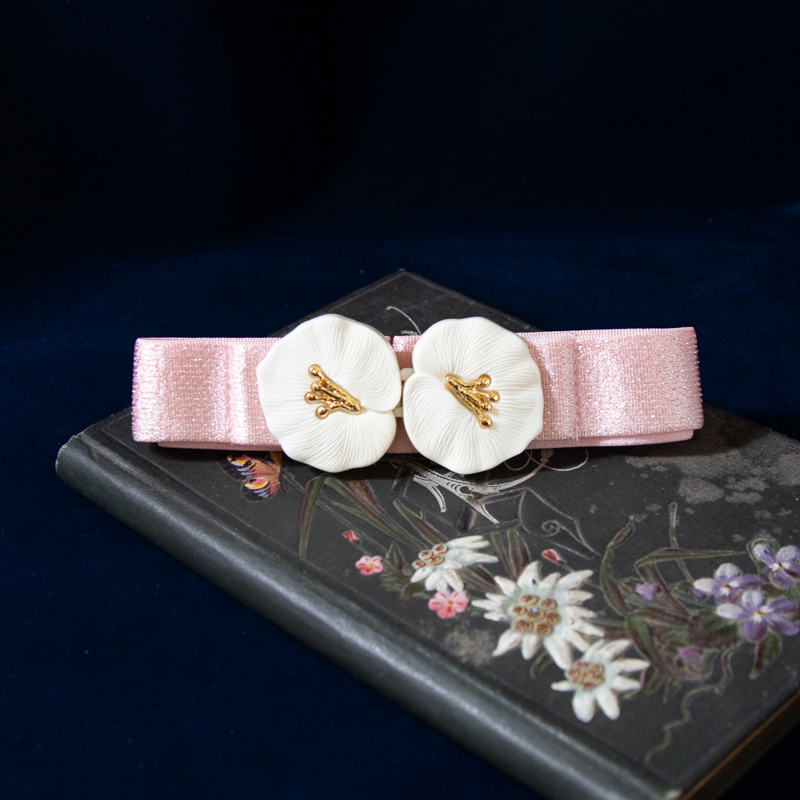 (Last Batch)Vintage Elegant White Flower head Belt - Beige/White/Grey/Pink