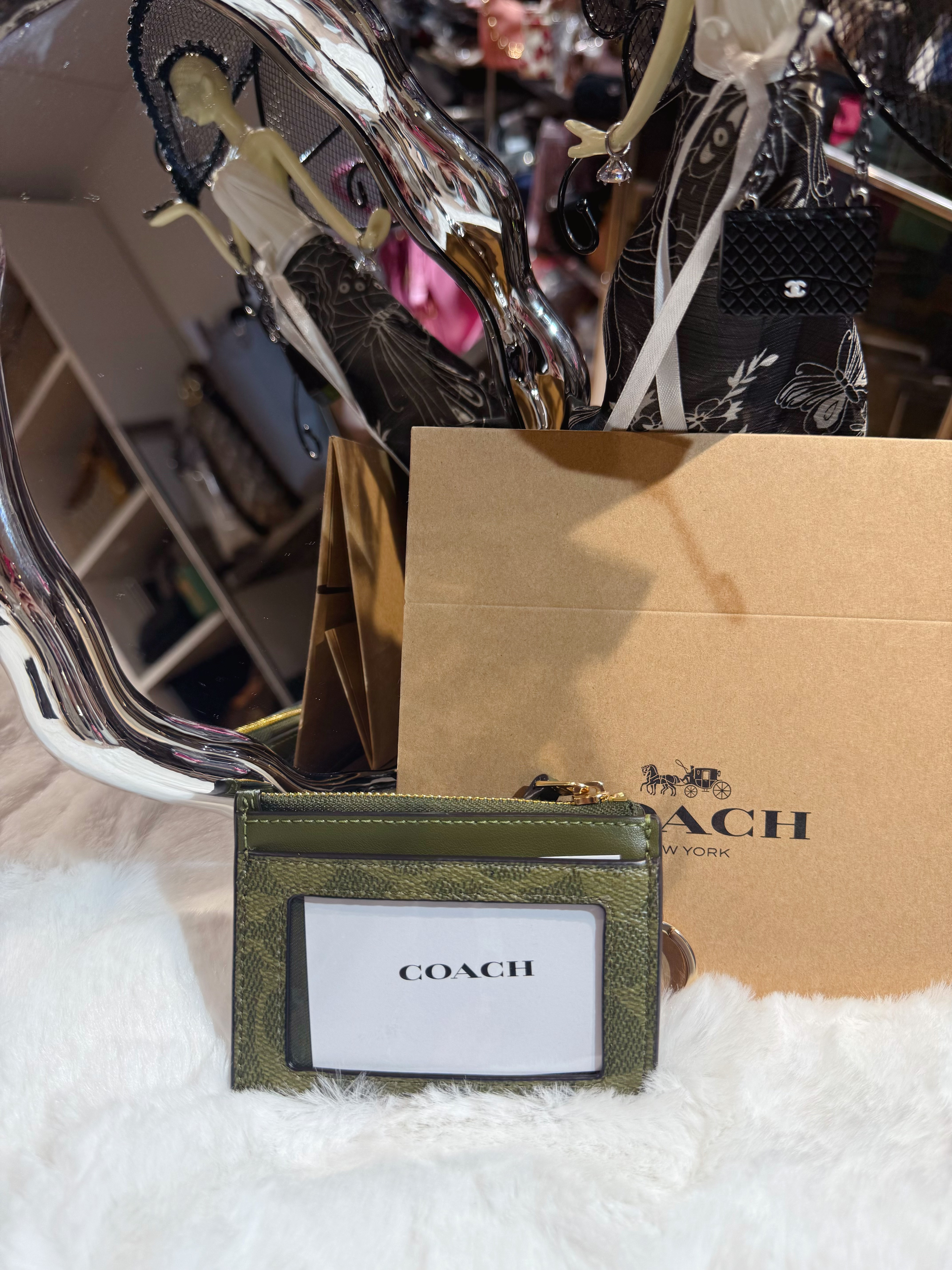 Coach card coin case green/m