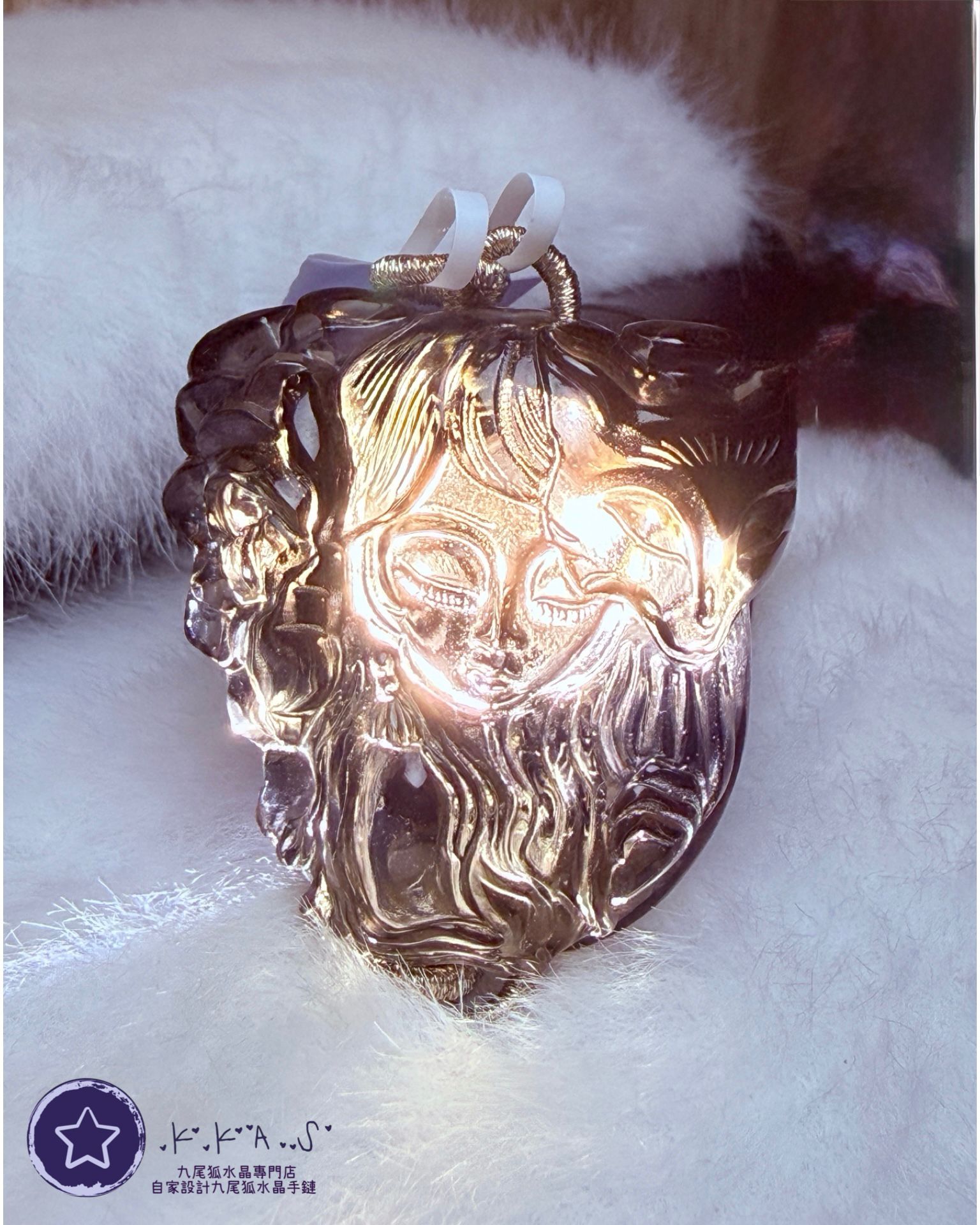 K00111 茶水晶 狐面具女孩 - 吊墜/手牌兩用款