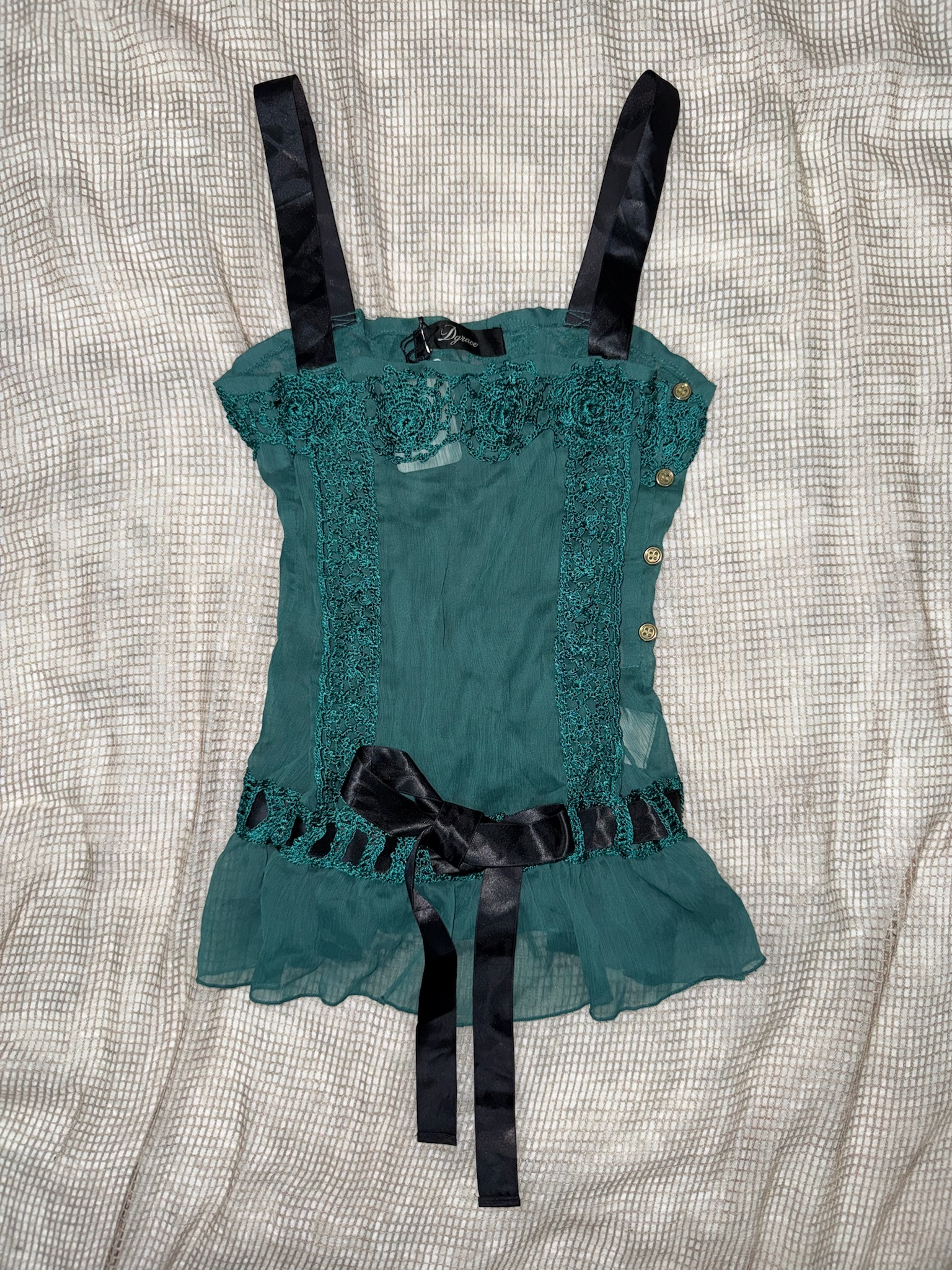 Vintage Emerald Corset Satin Ribbon Bow Top 