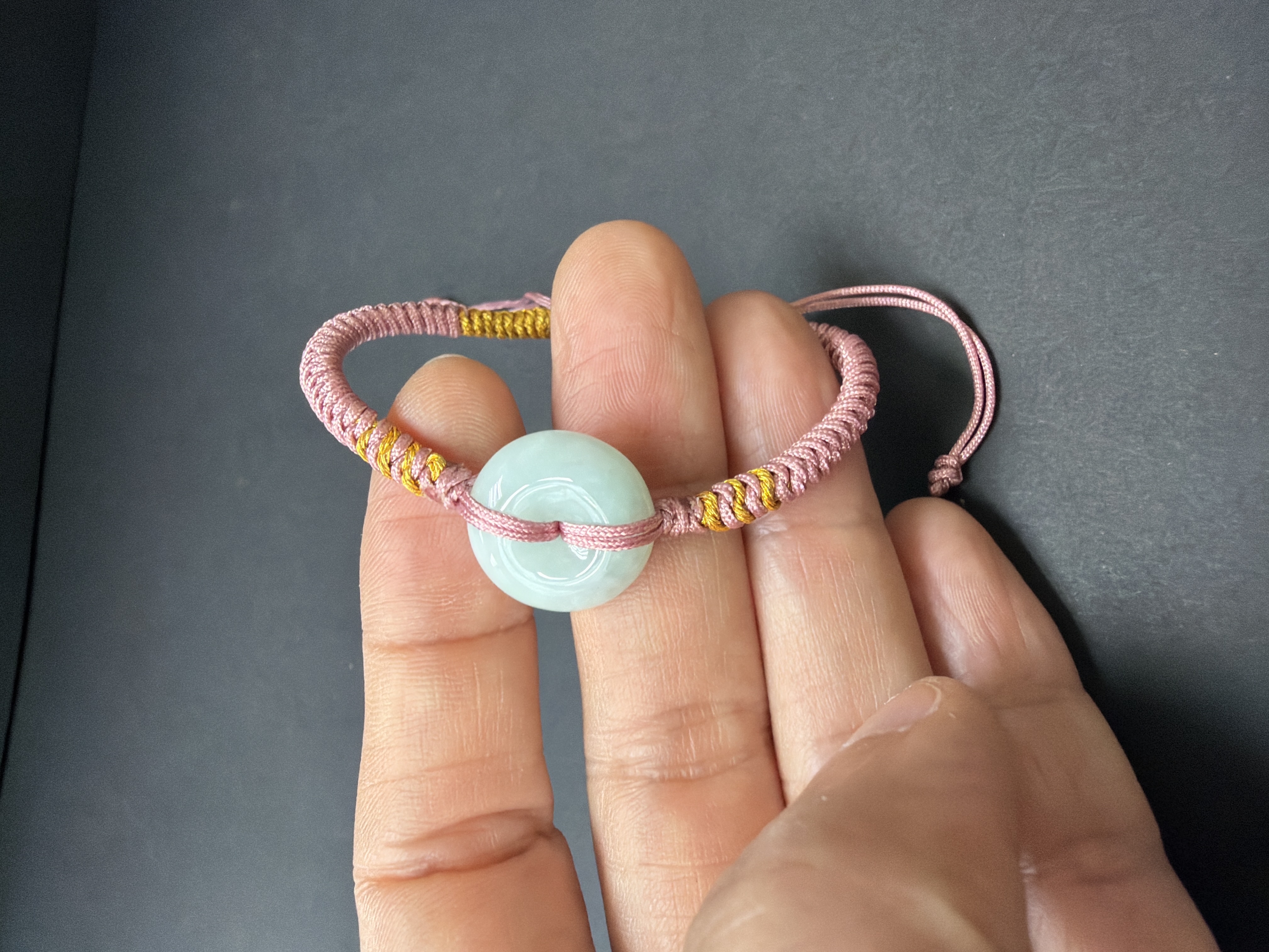 緬甸玉 平安扣（約2.5cm)手繩 （藥師佛法會加持18/5寄出）