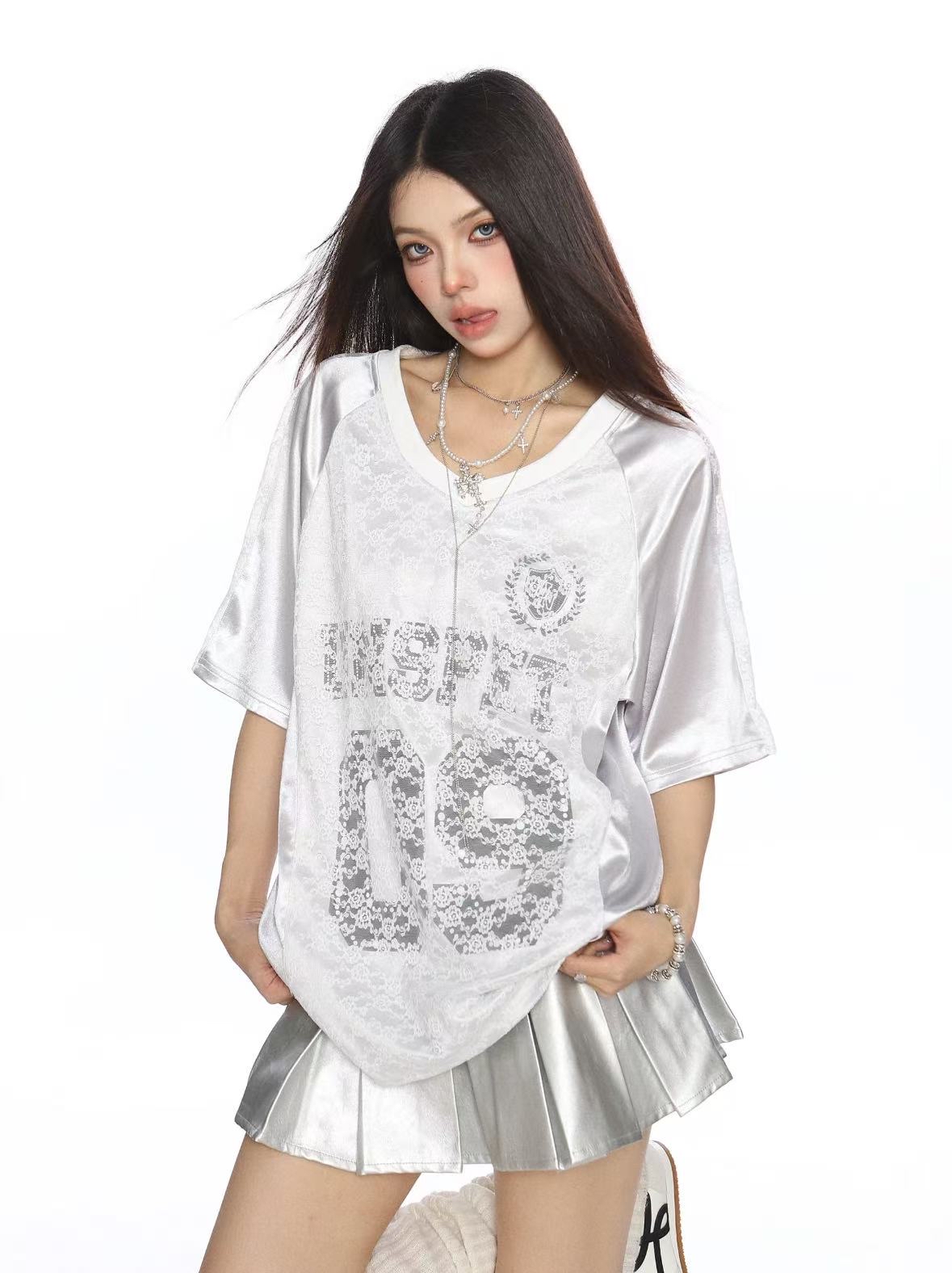 TP391缎面蕾丝T恤