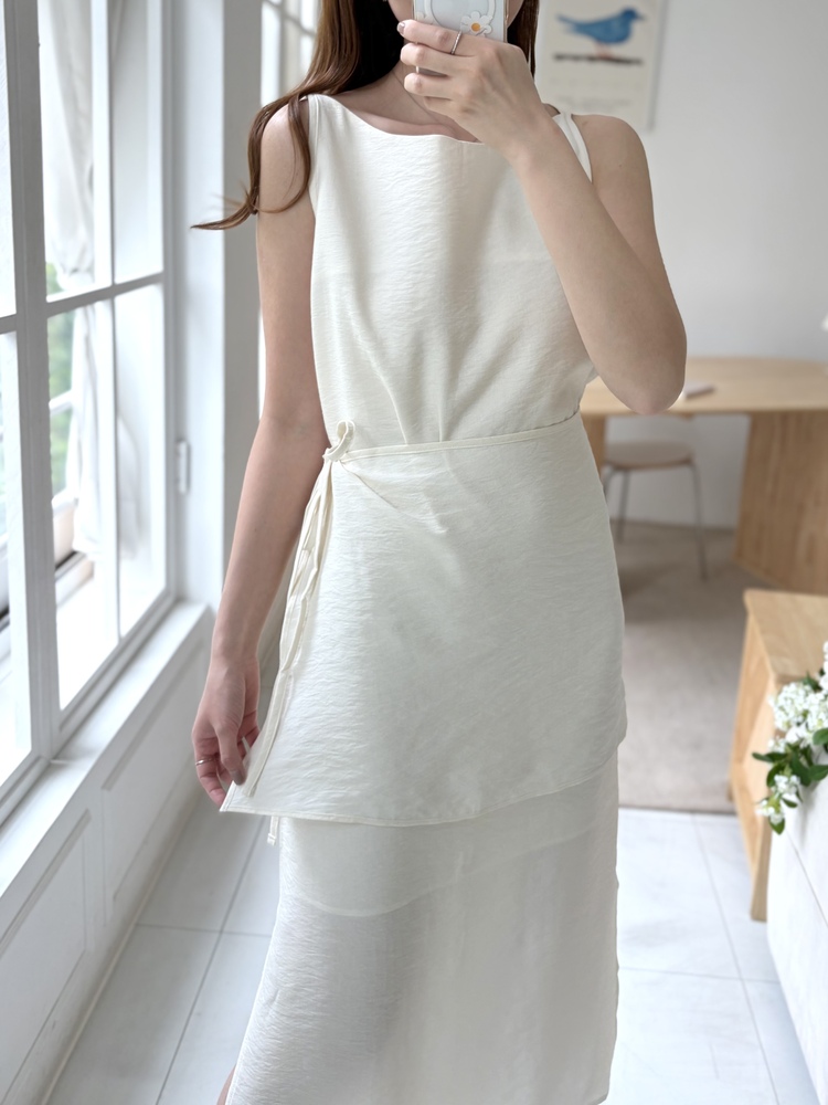 Boat Neck Layered Dress (Ivory)