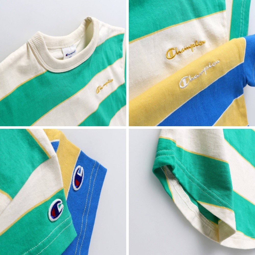 🆕【⭐訂購⭐】🇯🇵 日本直送 🌀#Champion 刺繡標誌 弧形下擺 間條短袖TEE [2款選]🌀 [ELCA-0125][260330]
