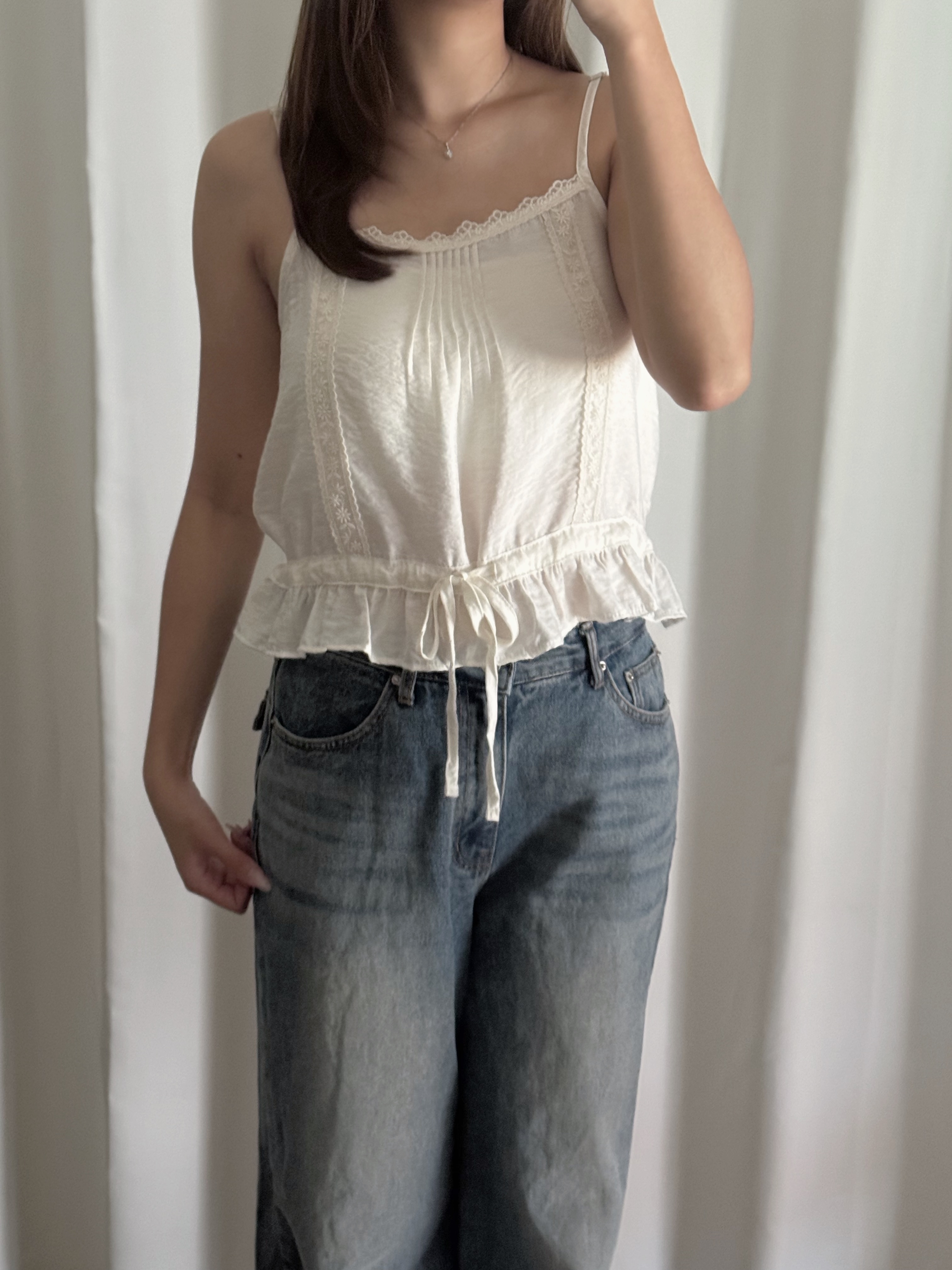 Lace小花綁帶吊帶短背心