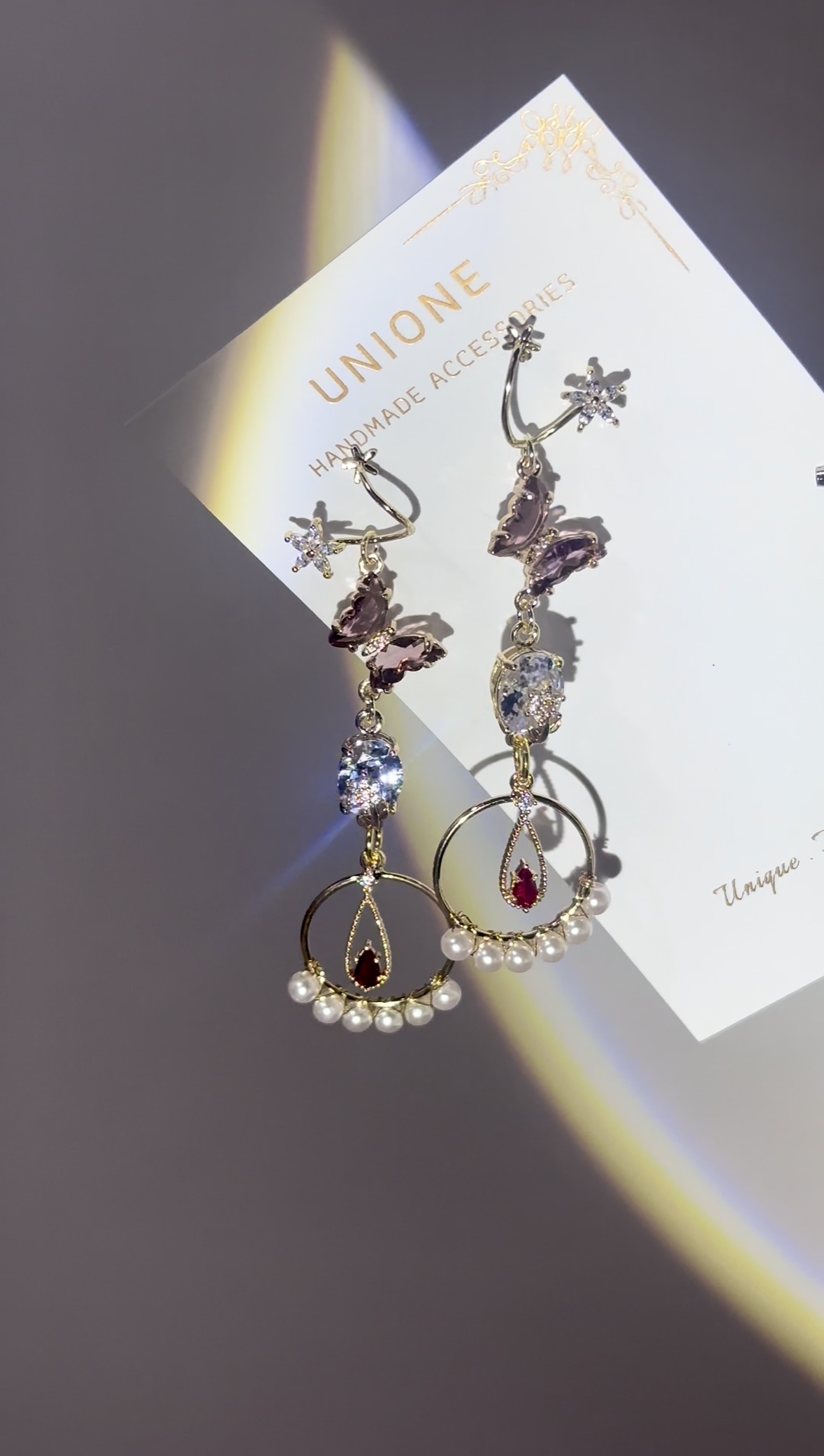 酒紅蝴蝶珍珠耳環🦋