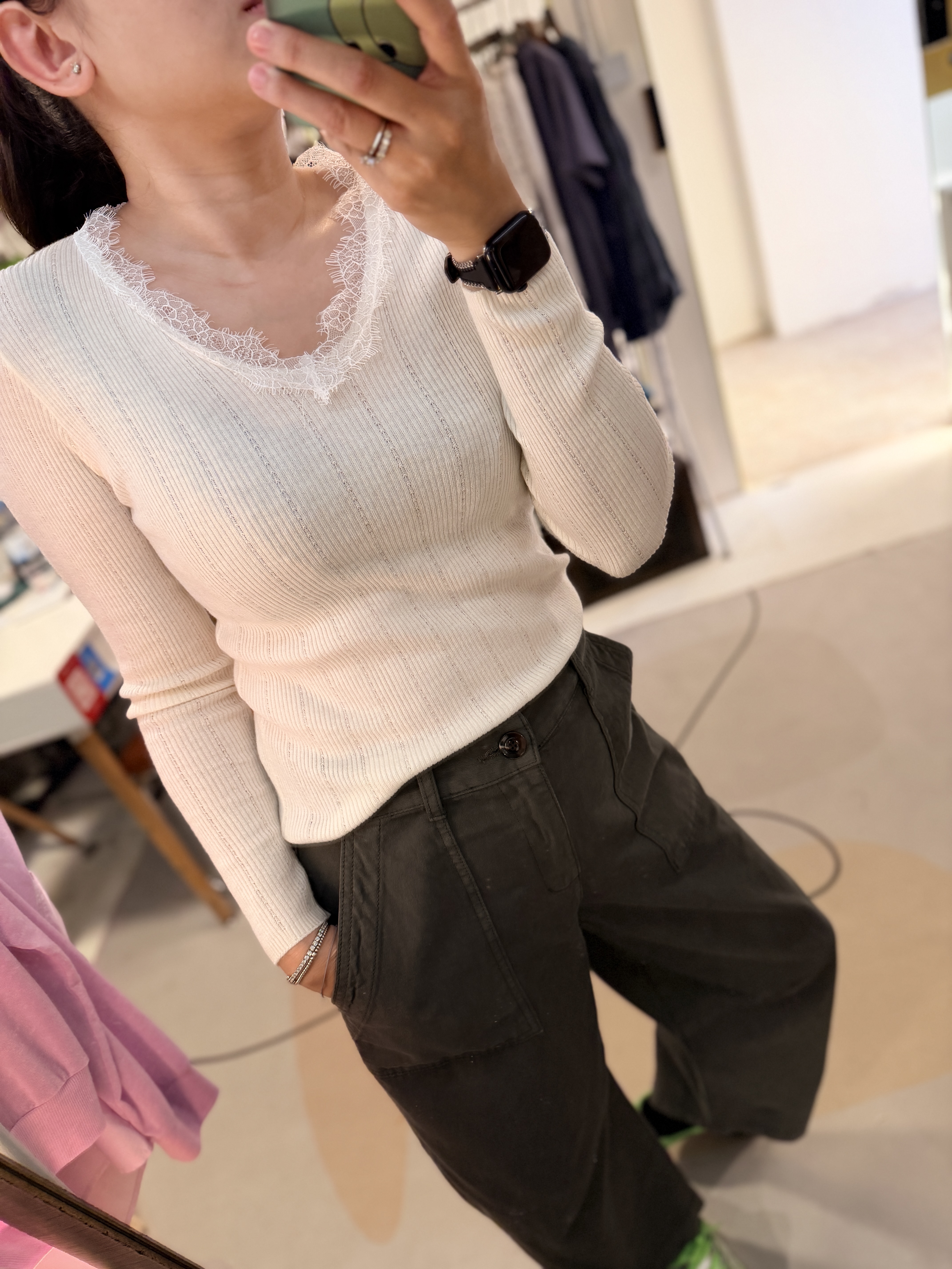 Lace V neck soft knit