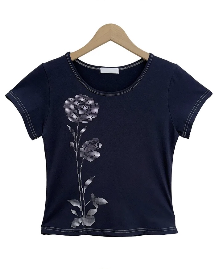Pixel Rose Graphic Short Sleeve Top