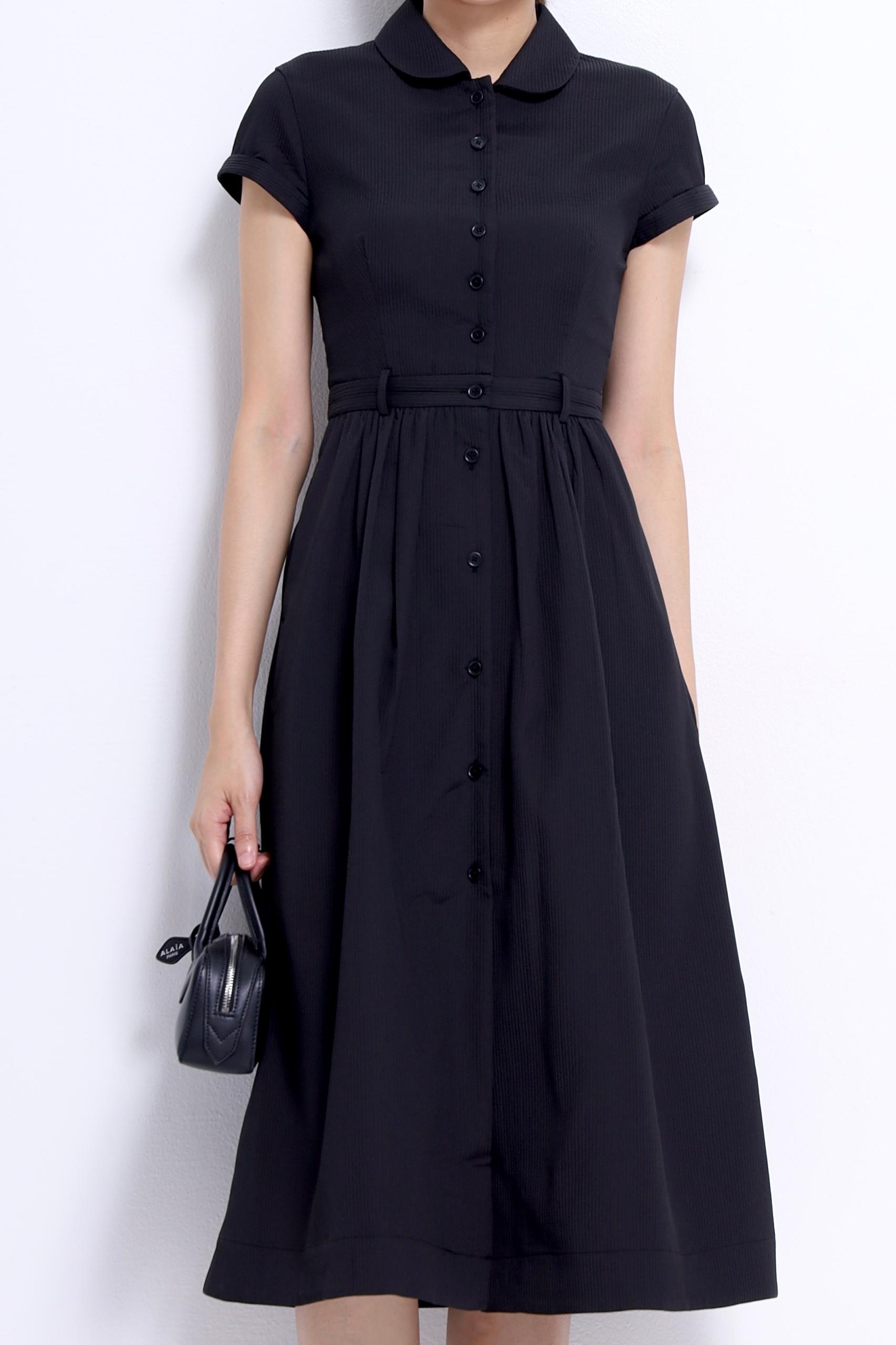 CD2145 BOLD COLLAR SHORT SLLV BUTTON DRESS