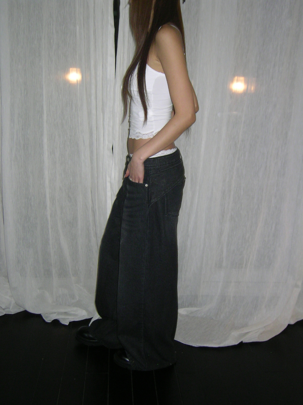 Back Buckle Wide Denim Pants