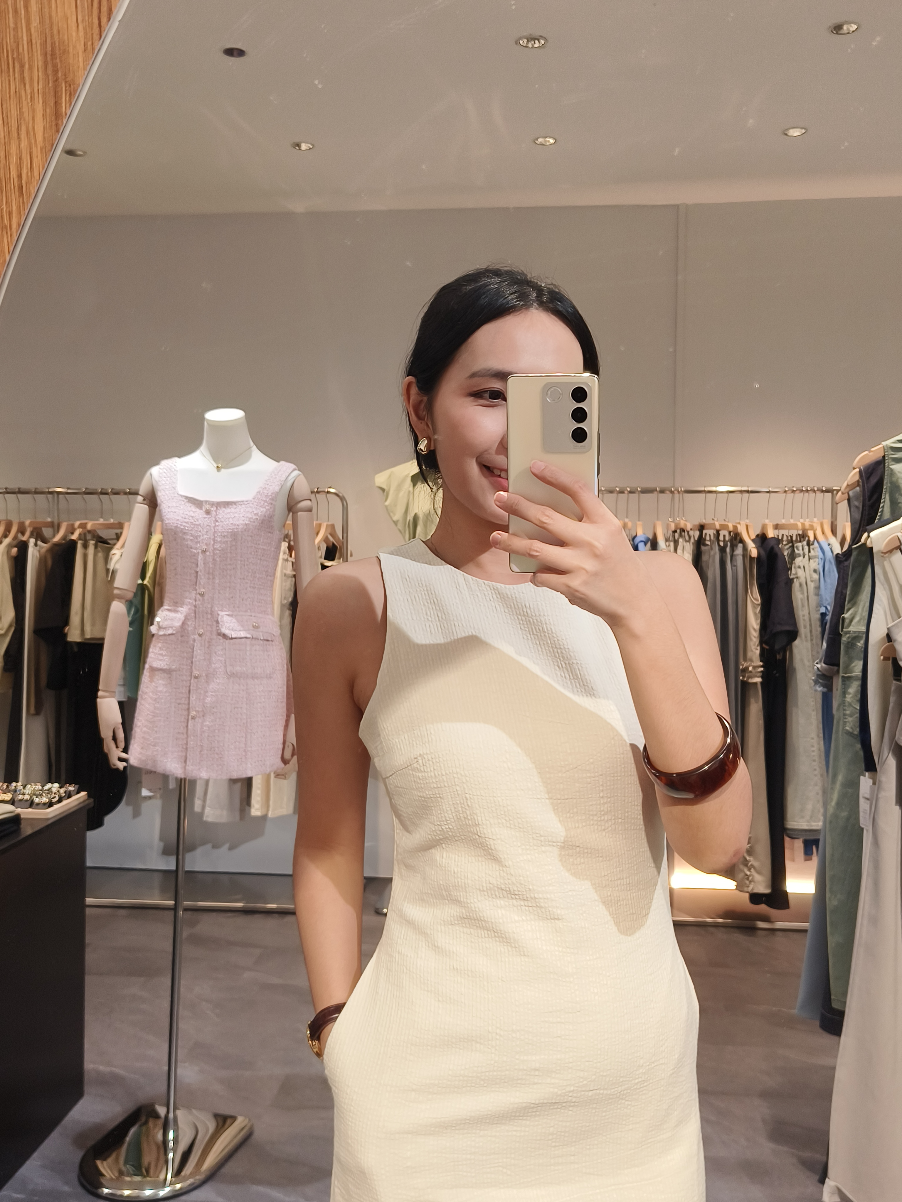 杏色棉麻流苏下摆连衣裙 Linen Fringed Hem Maxi Dress