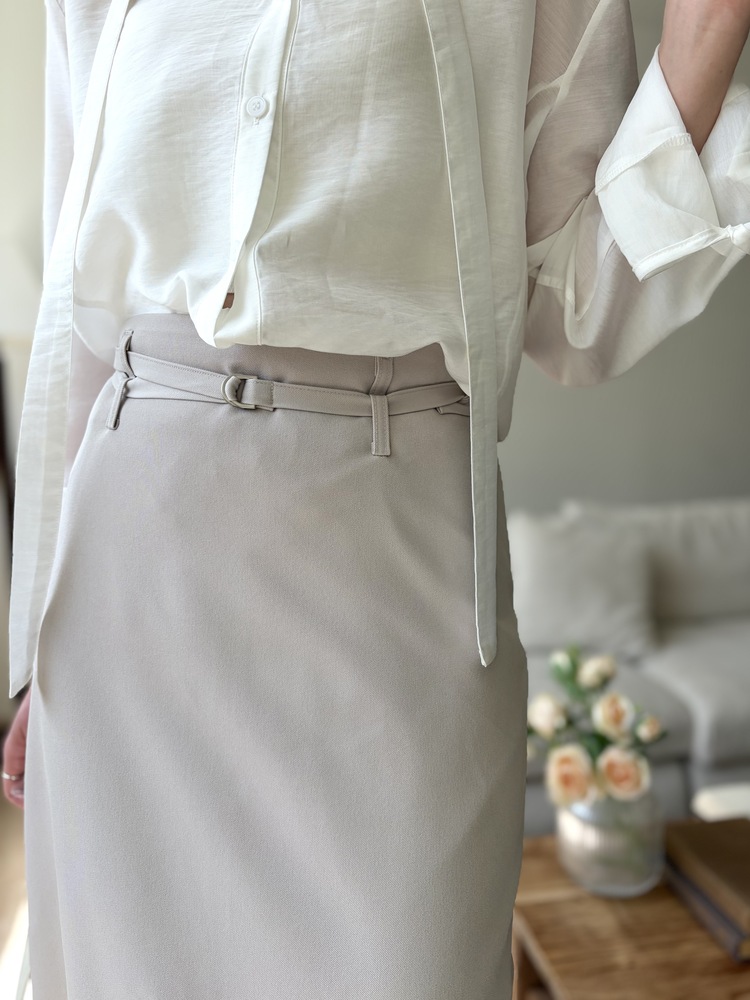 Colette Layered Belted Skirt (Light Beige)