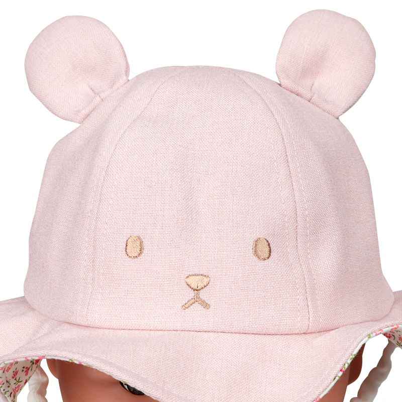 限時特價🇯🇵預訂 日本直送🇯🇵日本製粉紅色立體兔耳朵碎花荷葉邊嬰幼兒帽防UV