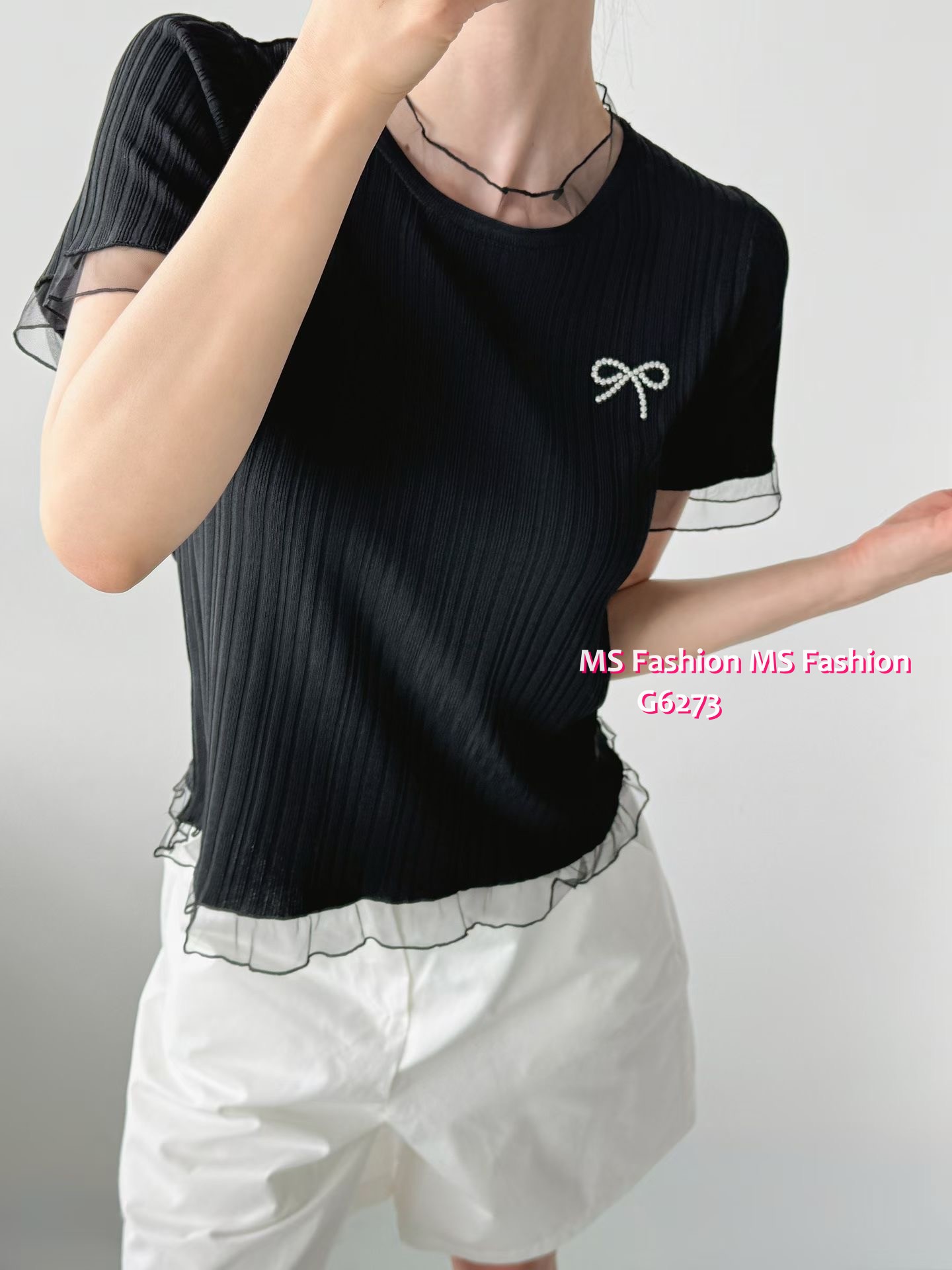 G6273 韓國🇰🇷暗直紋小蝴蝶top