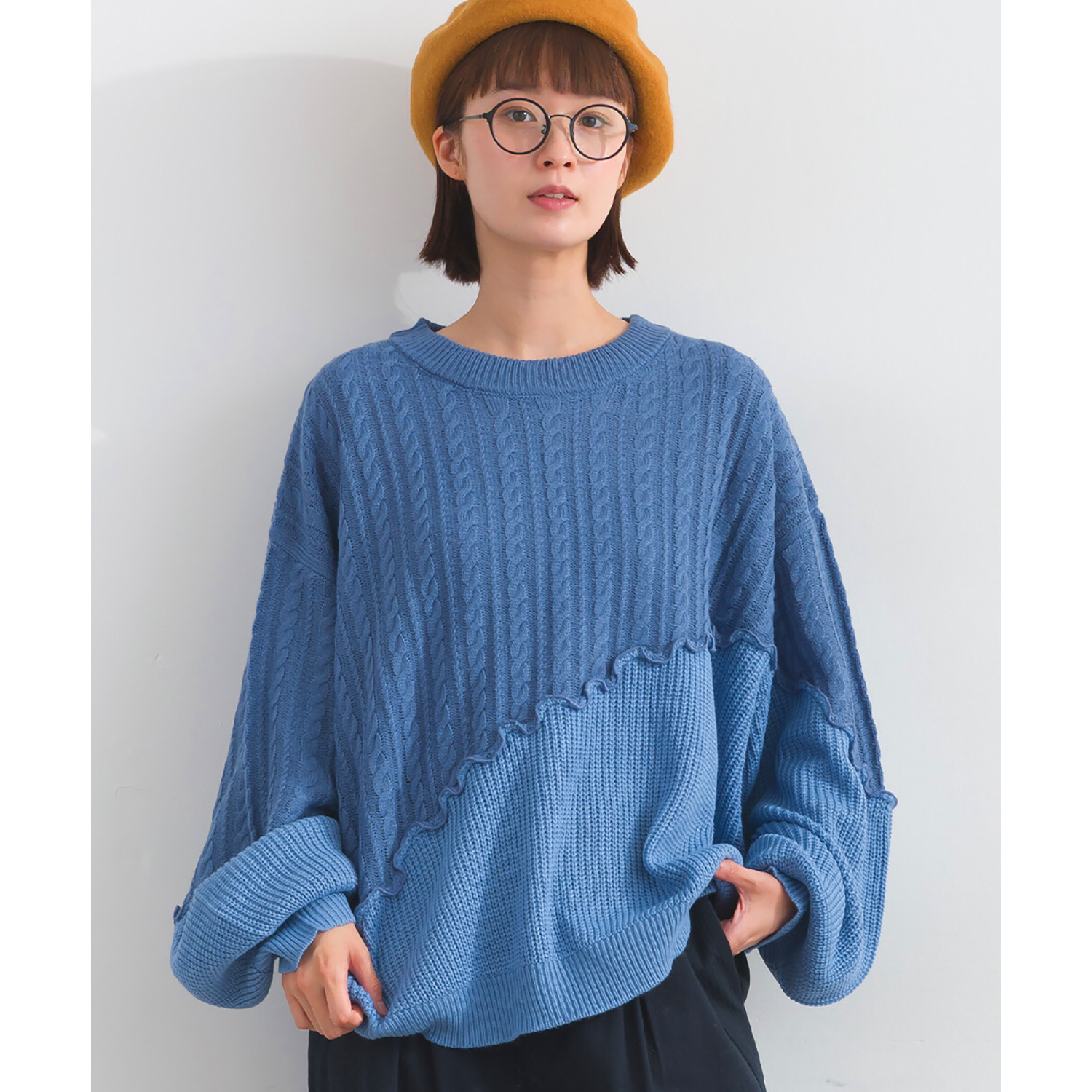 LP - 粗幼斜拼冷織毛衣 (淺藍色)