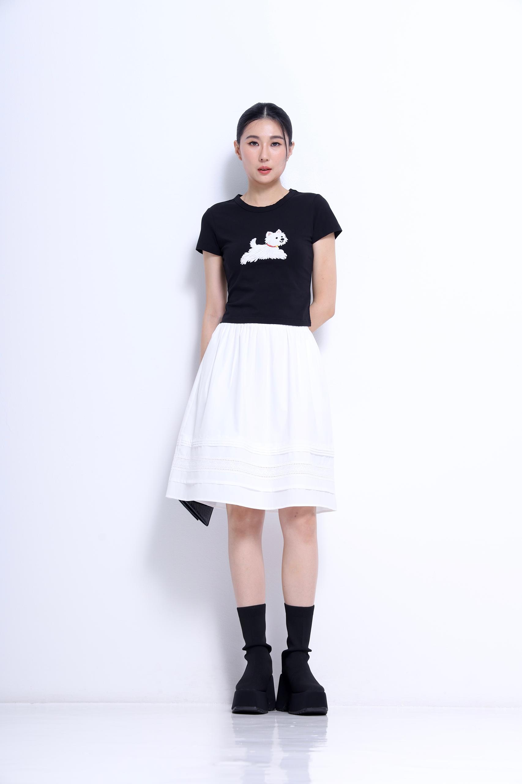 CS1436 WAISTBAND EMBD DETAILED SKIRT