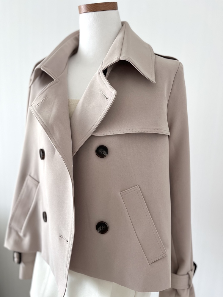 Trench-Style Short Coat (Beige)
